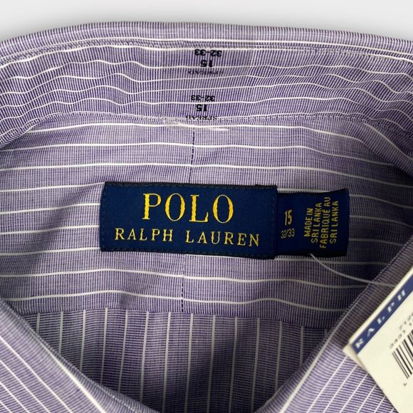 $168 Polo Ralph Lauren Men's 15 32/33 Striped Button Up Long Sleeve Shirt Purple - Picture 2 of 13